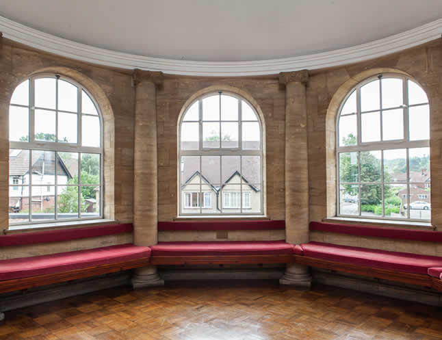 haslemere hall therm windows - interior